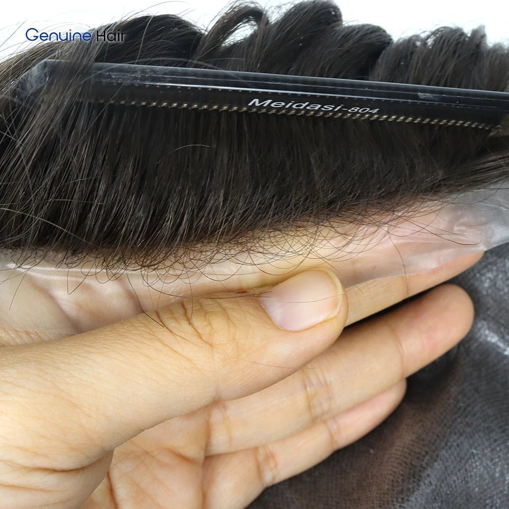 4 Ultra Thin Skin Men's Indian Hair Remy Toupee Antibacterial PU Base Hair Replacement System Natural V-looped Hairline - Cozy & Co. Market
