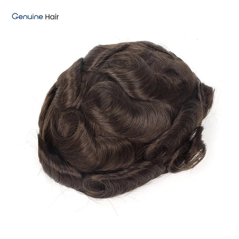 4 Ultra Thin Skin Men's Indian Hair Remy Toupee Antibacterial PU Base Hair Replacement System Natural V-looped Hairline - Cozy & Co. Market