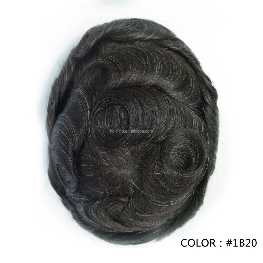 4 Ultra Thin Skin Men's Indian Hair Remy Toupee Antibacterial PU Base Hair Replacement System Natural V-looped Hairline - Cozy & Co. Market