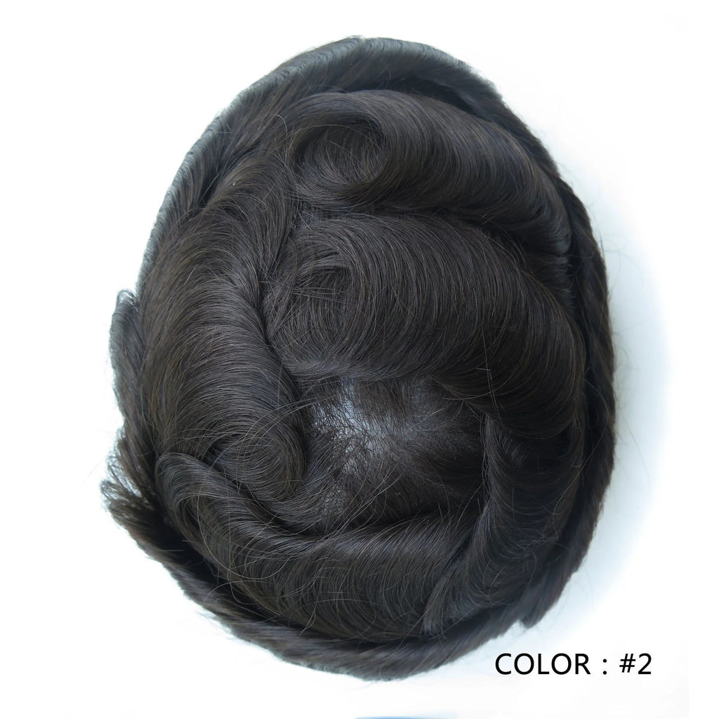 4 Ultra Thin Skin Men's Indian Hair Remy Toupee Antibacterial PU Base Hair Replacement System Natural V-looped Hairline - Cozy & Co. Market
