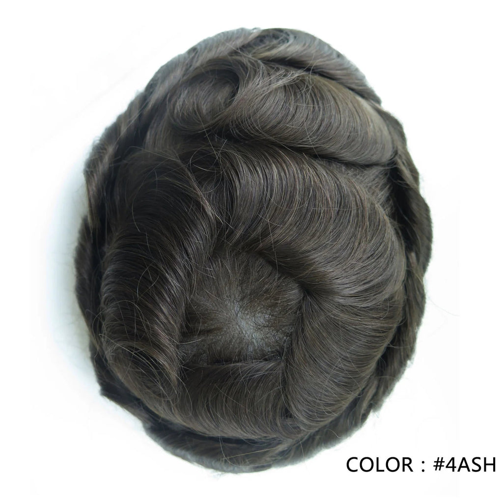 4 Ultra Thin Skin Men's Indian Hair Remy Toupee Antibacterial PU Base Hair Replacement System Natural V-looped Hairline - Cozy & Co. Market