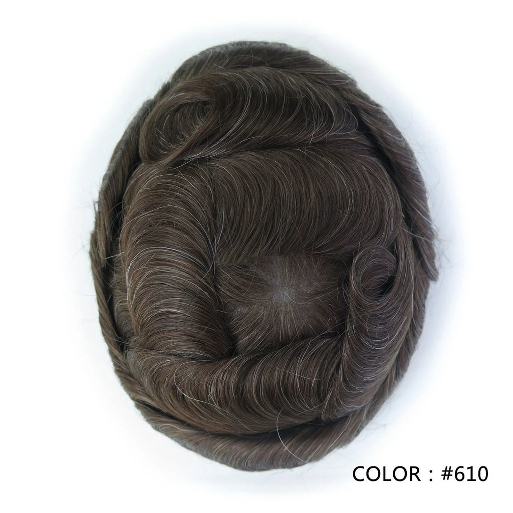 4 Ultra Thin Skin Men's Indian Hair Remy Toupee Antibacterial PU Base Hair Replacement System Natural V-looped Hairline - Cozy & Co. Market