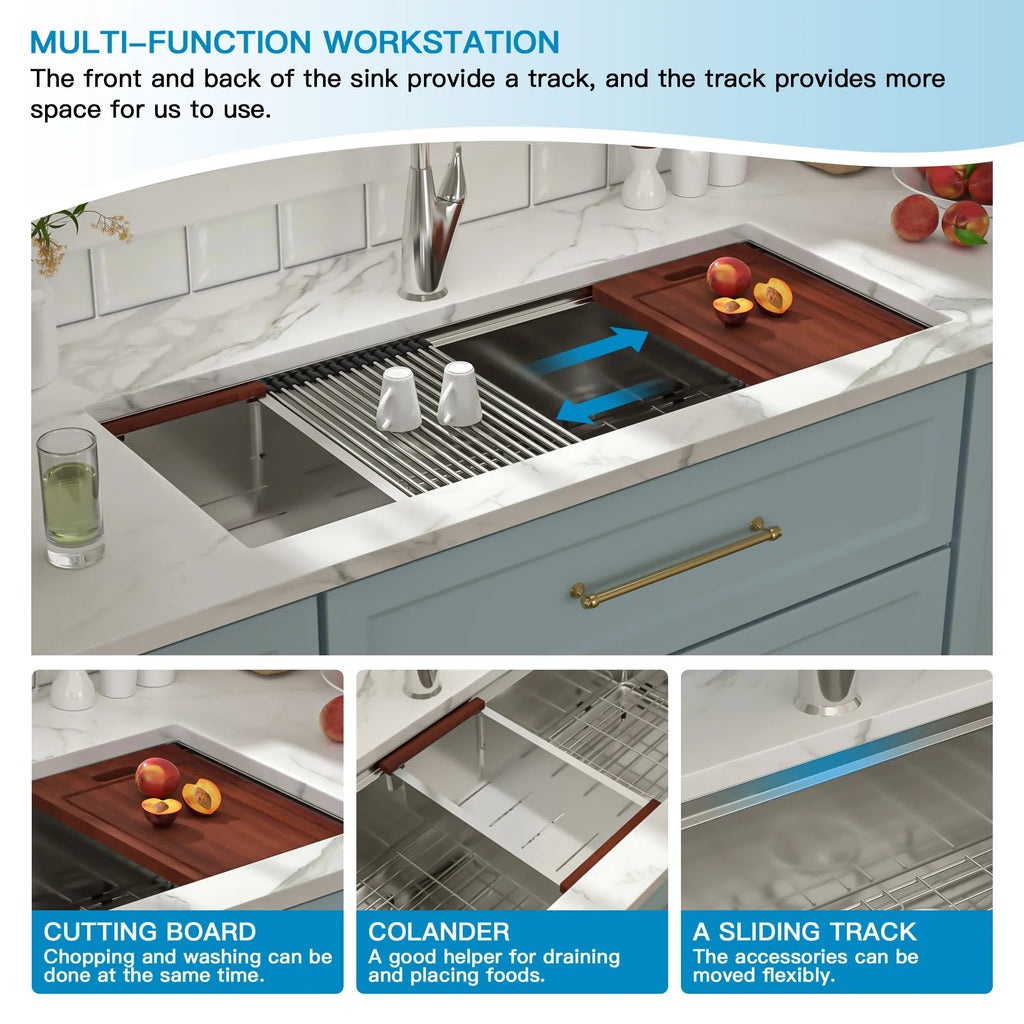 45-inch 16 Gauge Stainless Steel Single Bowl Brushed Finish Handmade Undermount Kitchen Sink with Ledge & Accessories - Cozy & Co. Market