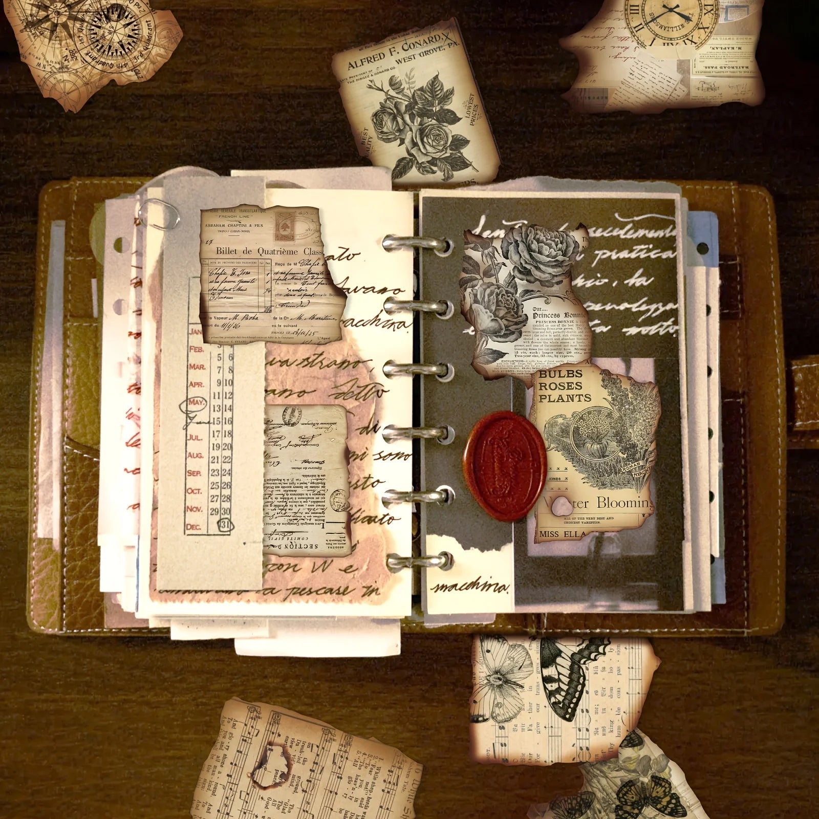 50 Pcs Vintage Burnt Stickers, Historical Creative Decorative Stickers for Scrapbook Junk Journal Collage DIY Crafts - Cozy & Co. Market