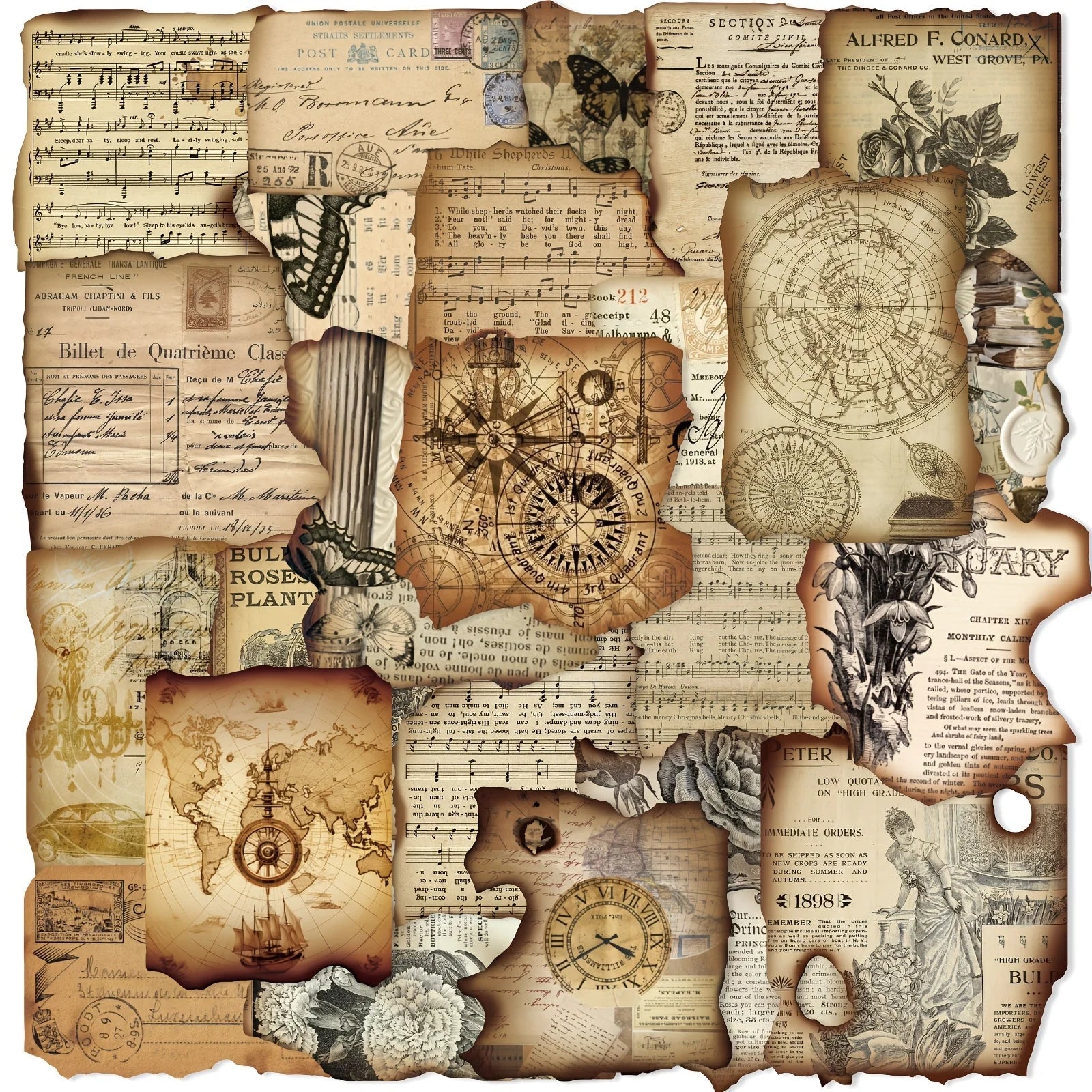 50 Pcs Vintage Burnt Stickers, Historical Creative Decorative Stickers for Scrapbook Junk Journal Collage DIY Crafts - Cozy & Co. Market