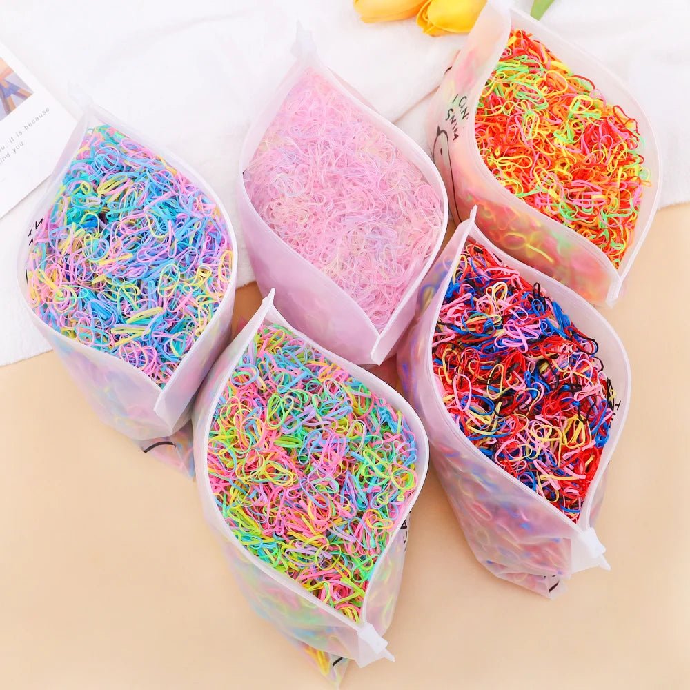 500/1000/2000pcs Girls Colourful Disposable Rubber Band Hair Ties Headband Children Ponytail Holder Bands Kids Hair Accessories - Cozy & Co. Market