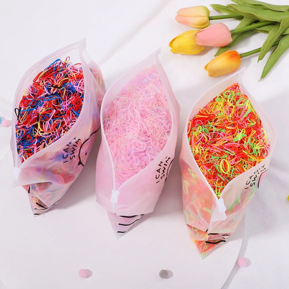500/1000/2000pcs Girls Colourful Disposable Rubber Band Hair Ties Headband Children Ponytail Holder Bands Kids Hair Accessories - Cozy & Co. Market