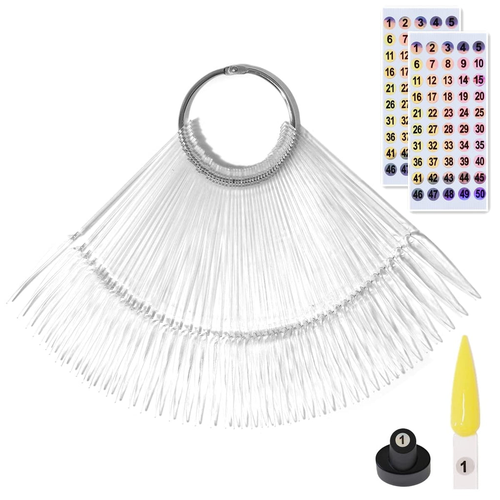 50pcs Nail Swatch Sticks with Number Stickers Nail Color Display Stiletto Tips Clear Nail Sample Sticks with Ring Practice Nail Tips Nail Supplies for Nail Techs Professional Nail Salon - Cozy & Co. Market