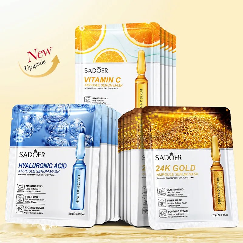 5/10pcs SADOER 24K Gold Vitamin C Hyaluronic Acid Face Mask Facial Moisturizing Firming Hydrating Facial Masks Skin Care - Cozy & Co. Market