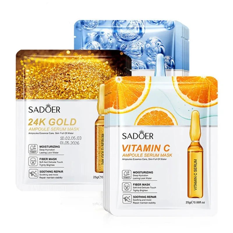 5/10pcs SADOER 24K Gold Vitamin C Hyaluronic Acid Face Mask Facial Moisturizing Firming Hydrating Facial Masks Skin Care - Cozy & Co. Market