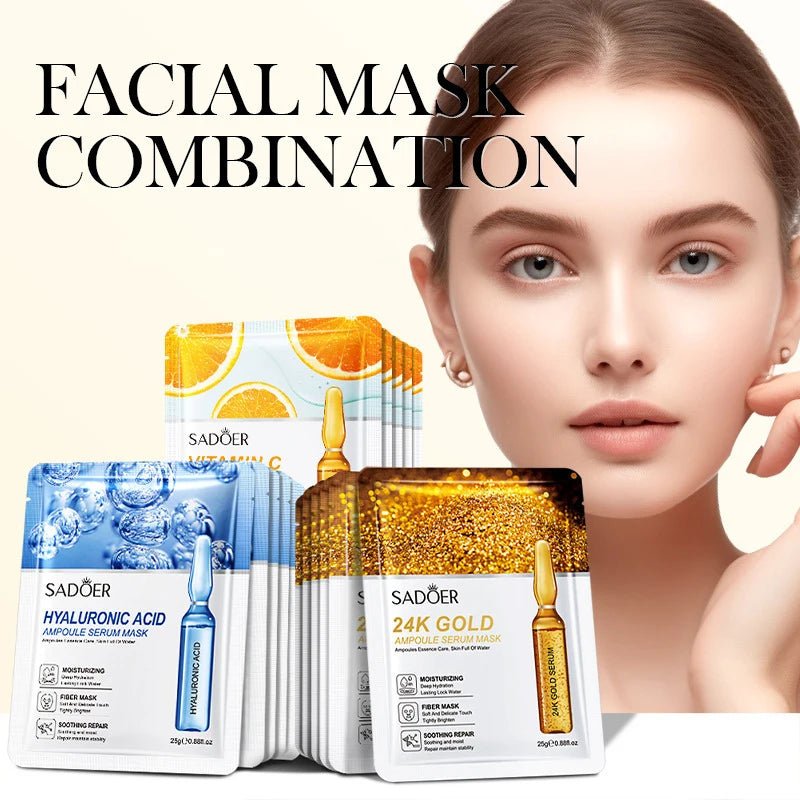 5/10pcs SADOER 24K Gold Vitamin C Hyaluronic Acid Face Mask Facial Moisturizing Firming Hydrating Facial Masks Skin Care - Cozy & Co. Market