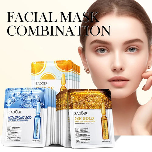 5/10pcs SADOER 24K Gold Vitamin C Hyaluronic Acid Face Mask Facial Moisturizing Firming Hydrating Facial Masks Skin Care - Cozy & Co. Market