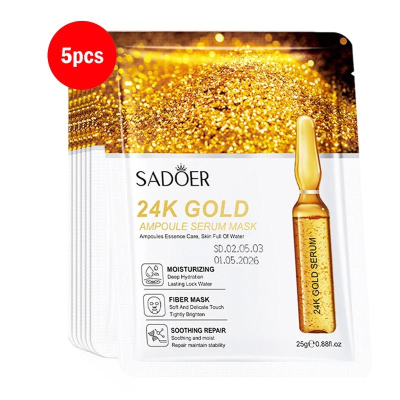 5/10pcs SADOER 24K Gold Vitamin C Hyaluronic Acid Face Mask Facial Moisturizing Firming Hydrating Facial Masks Skin Care - Cozy & Co. Market