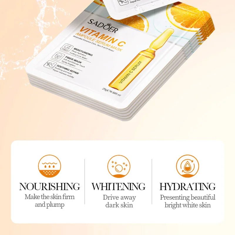 5/10pcs SADOER 24K Gold Vitamin C Hyaluronic Acid Face Mask Facial Moisturizing Firming Hydrating Facial Masks Skin Care - Cozy & Co. Market
