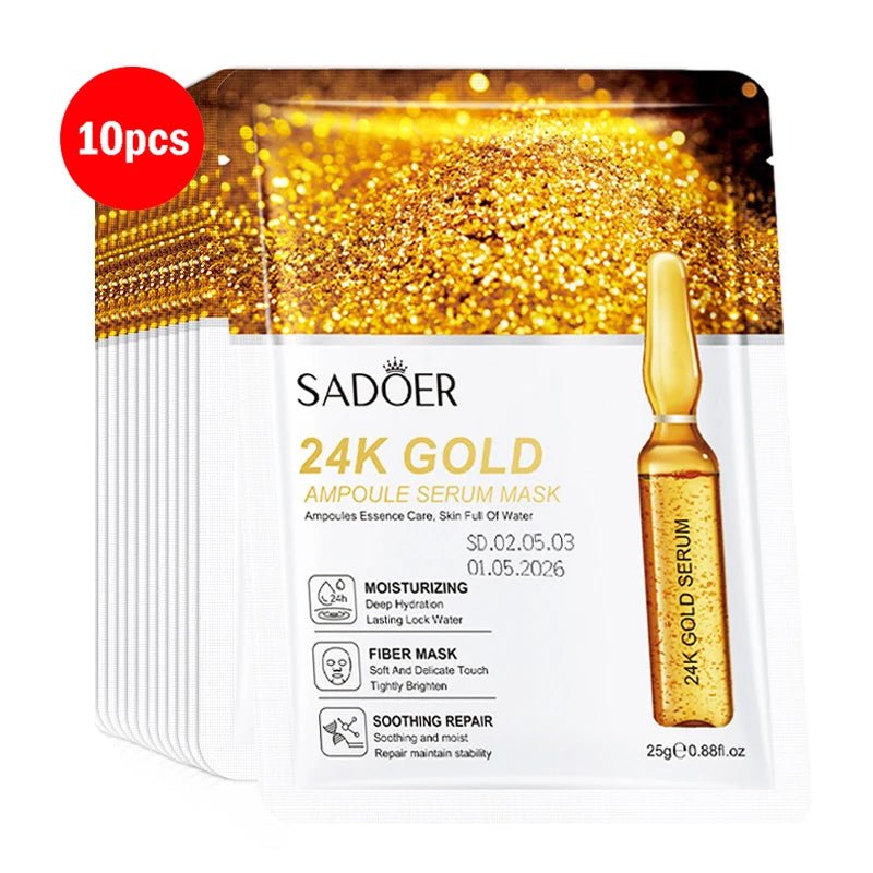 5/10pcs SADOER 24K Gold Vitamin C Hyaluronic Acid Face Mask Facial Moisturizing Firming Hydrating Facial Masks Skin Care - Cozy & Co. Market