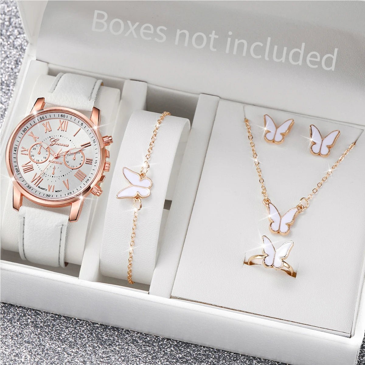 5/6PCS Fashion Women's Quartz Watch Leather Band Analog Wrist Watches Heart Rhinestone Jewelry Set(Without Box) - Cozy & Co. Market