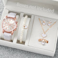 5/6PCS Fashion Women's Quartz Watch Leather Band Analog Wrist Watches Heart Rhinestone Jewelry Set(Without Box) - Cozy & Co. Market