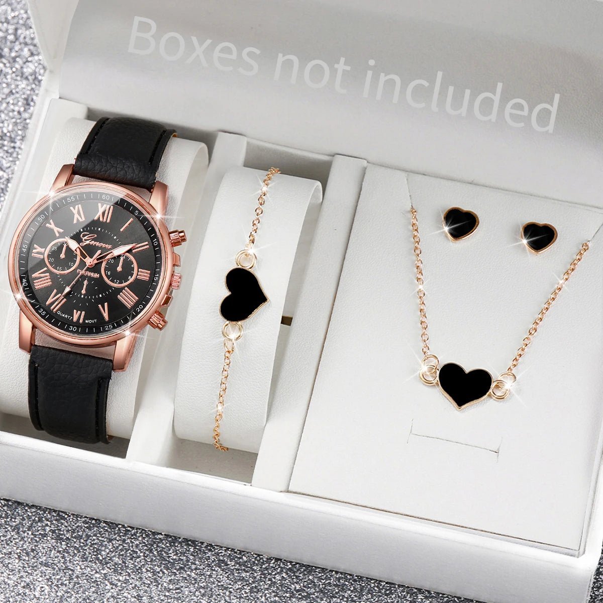 5/6PCS Fashion Women's Quartz Watch Leather Band Analog Wrist Watches Heart Rhinestone Jewelry Set(Without Box) - Cozy & Co. Market