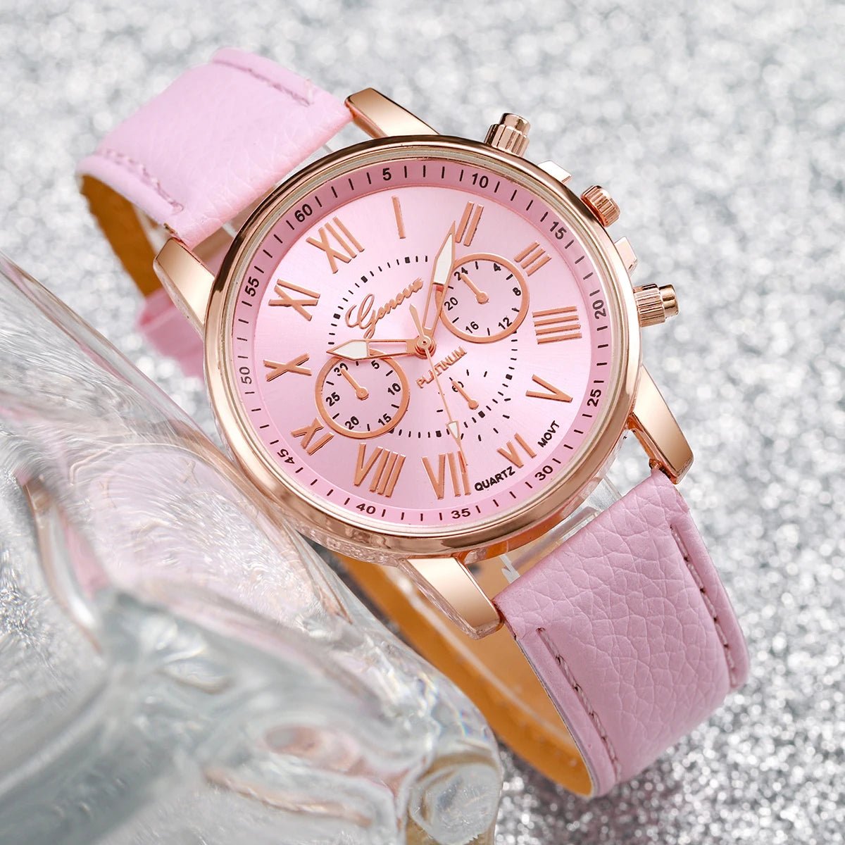 5/6PCS Fashion Women's Quartz Watch Leather Band Analog Wrist Watches Heart Rhinestone Jewelry Set(Without Box) - Cozy & Co. Market