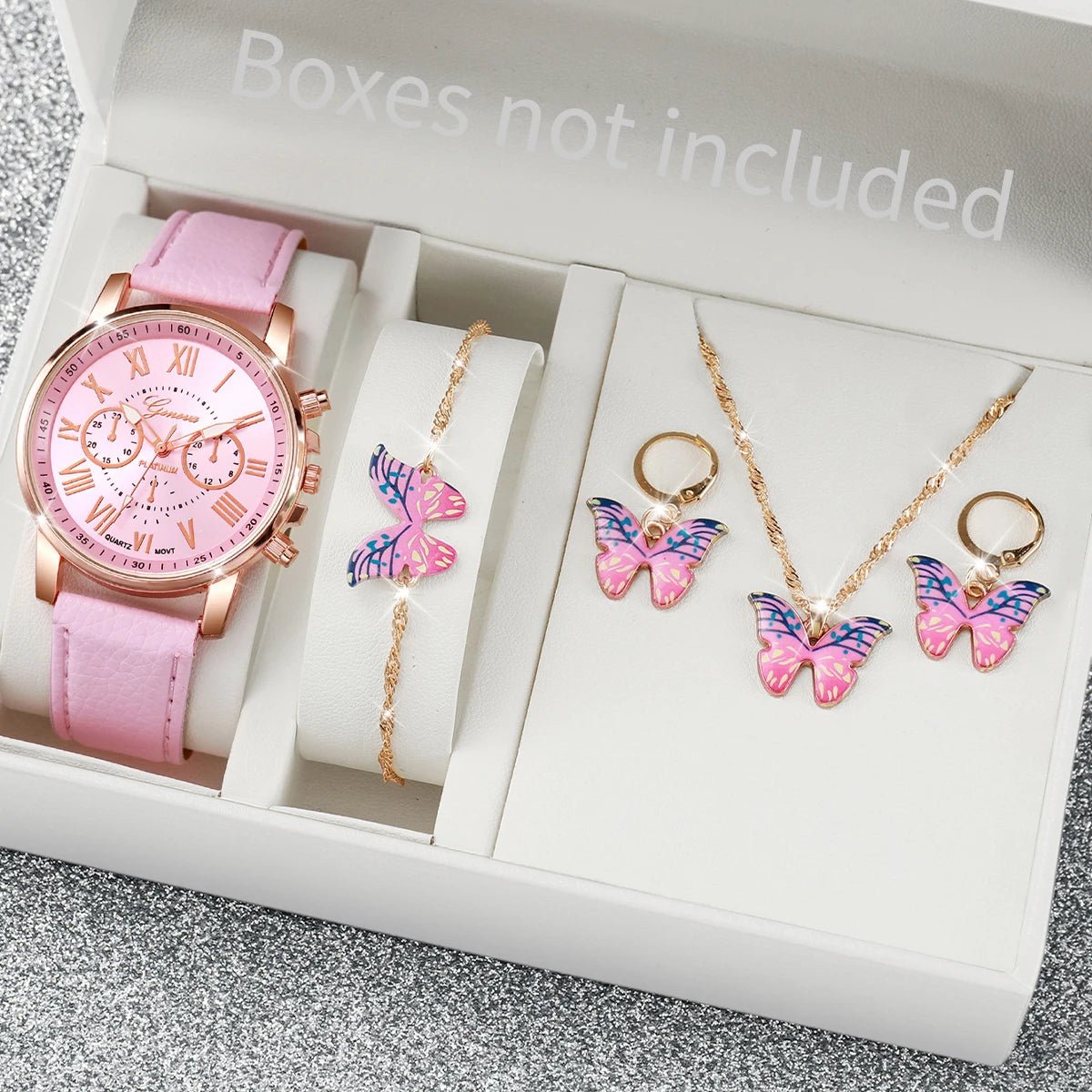 5/6PCS Fashion Women's Quartz Watch Leather Band Analog Wrist Watches Heart Rhinestone Jewelry Set(Without Box) - Cozy & Co. Market