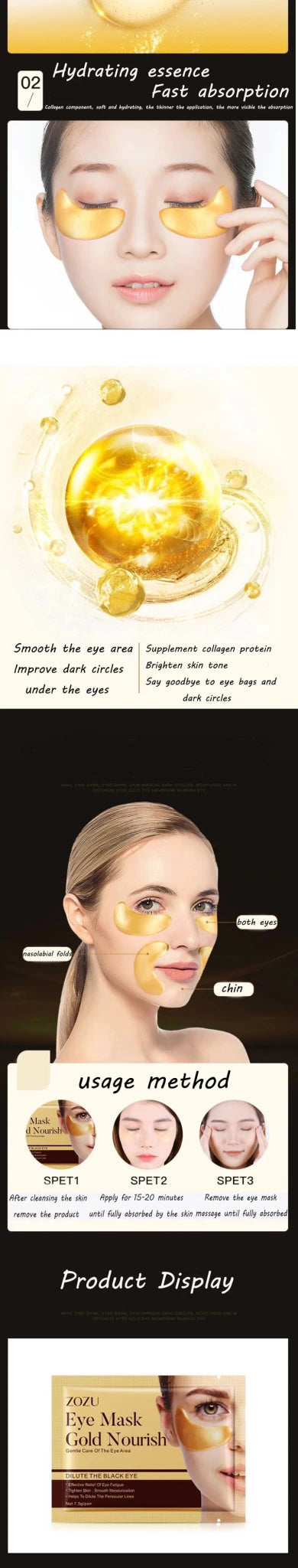 5pcs Gold Nourish Mung Bean Eye Mask Anti Dark Circles Masks Eye Patches Desalination Eye Bags Korean Skin Care Products - Cozy & Co. Market