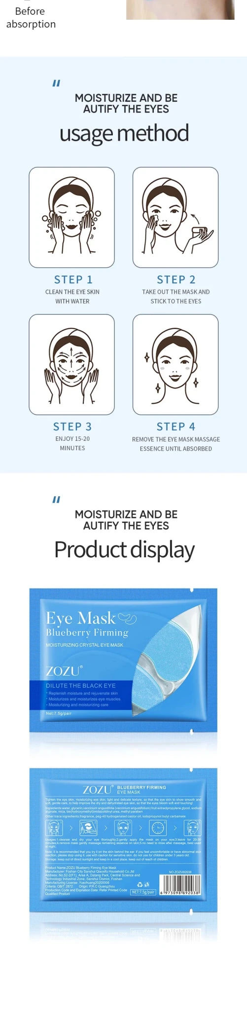 5pcs Gold Nourish Mung Bean Eye Mask Anti Dark Circles Masks Eye Patches Desalination Eye Bags Korean Skin Care Products - Cozy & Co. Market