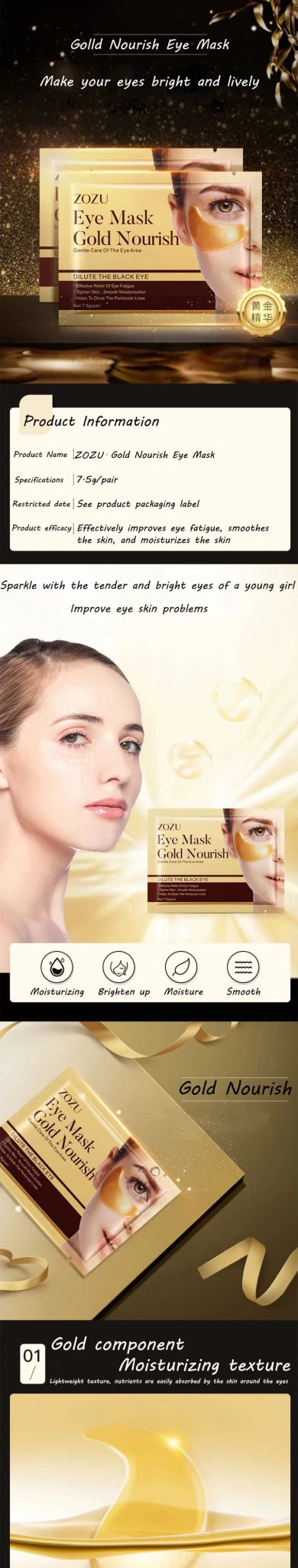 5pcs Gold Nourish Mung Bean Eye Mask Anti Dark Circles Masks Eye Patches Desalination Eye Bags Korean Skin Care Products - Cozy & Co. Market
