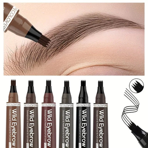 6 Colors 1pc Eyebrow Pen Waterproof 4 Split Tip Eyebrows Pen Eyebrow Tattoo Pen Waterproof Liquid Black Eyebrow Makeup Pencil - Cozy & Co. Market