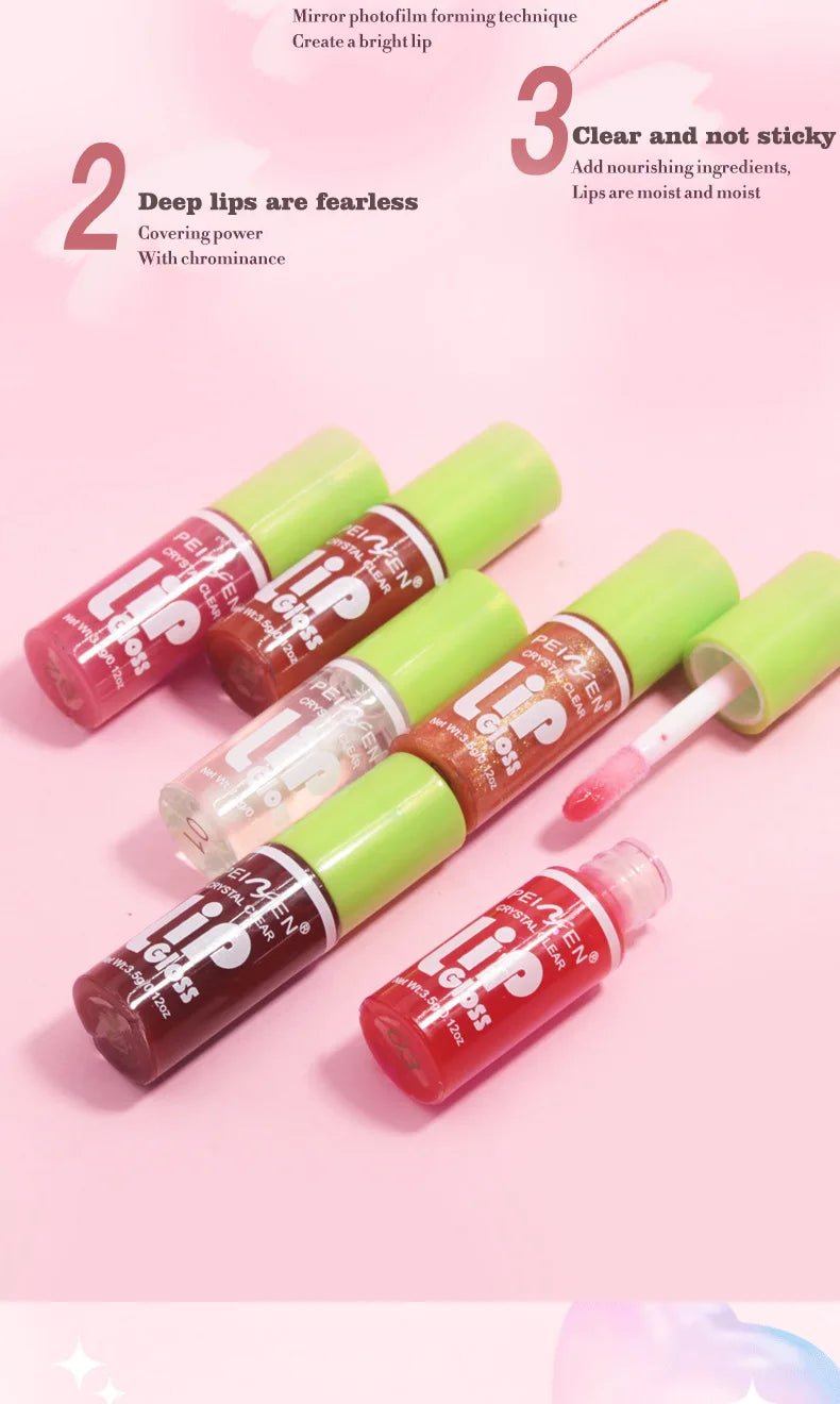 6 Pieces Glass Mirror Lip Gloss Set Hydrating Lightweight Lip Balm Glossy Shimmer Sheer Tint Peach Cherry Pink - Cozy & Co. Market