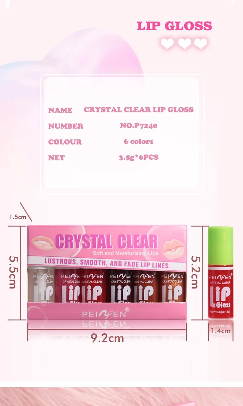 6 Pieces Glass Mirror Lip Gloss Set Hydrating Lightweight Lip Balm Glossy Shimmer Sheer Tint Peach Cherry Pink - Cozy & Co. Market