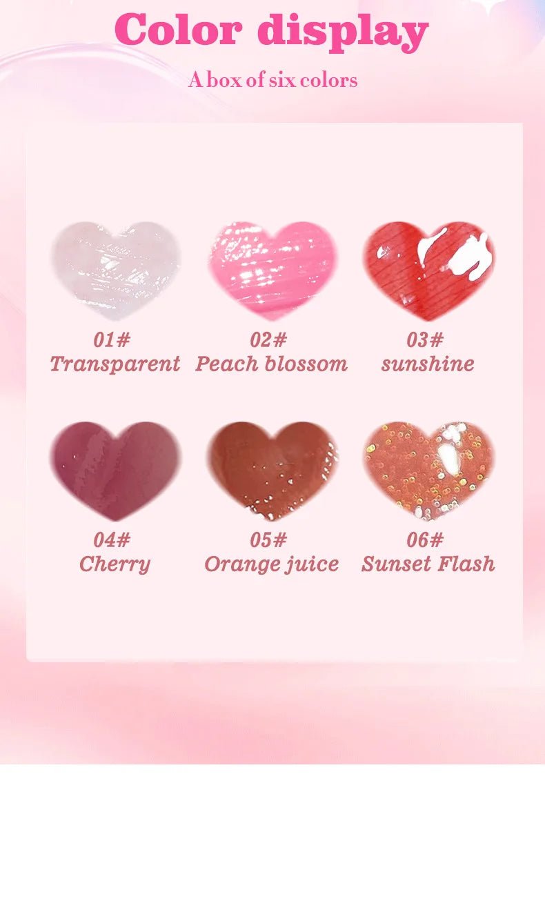 6 Pieces Glass Mirror Lip Gloss Set Hydrating Lightweight Lip Balm Glossy Shimmer Sheer Tint Peach Cherry Pink - Cozy & Co. Market