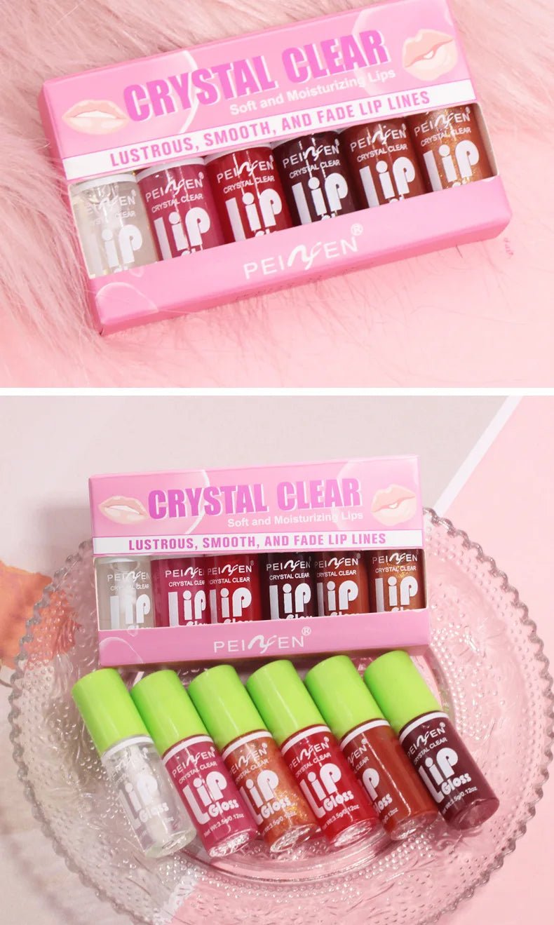 6 Pieces Glass Mirror Lip Gloss Set Hydrating Lightweight Lip Balm Glossy Shimmer Sheer Tint Peach Cherry Pink - Cozy & Co. Market
