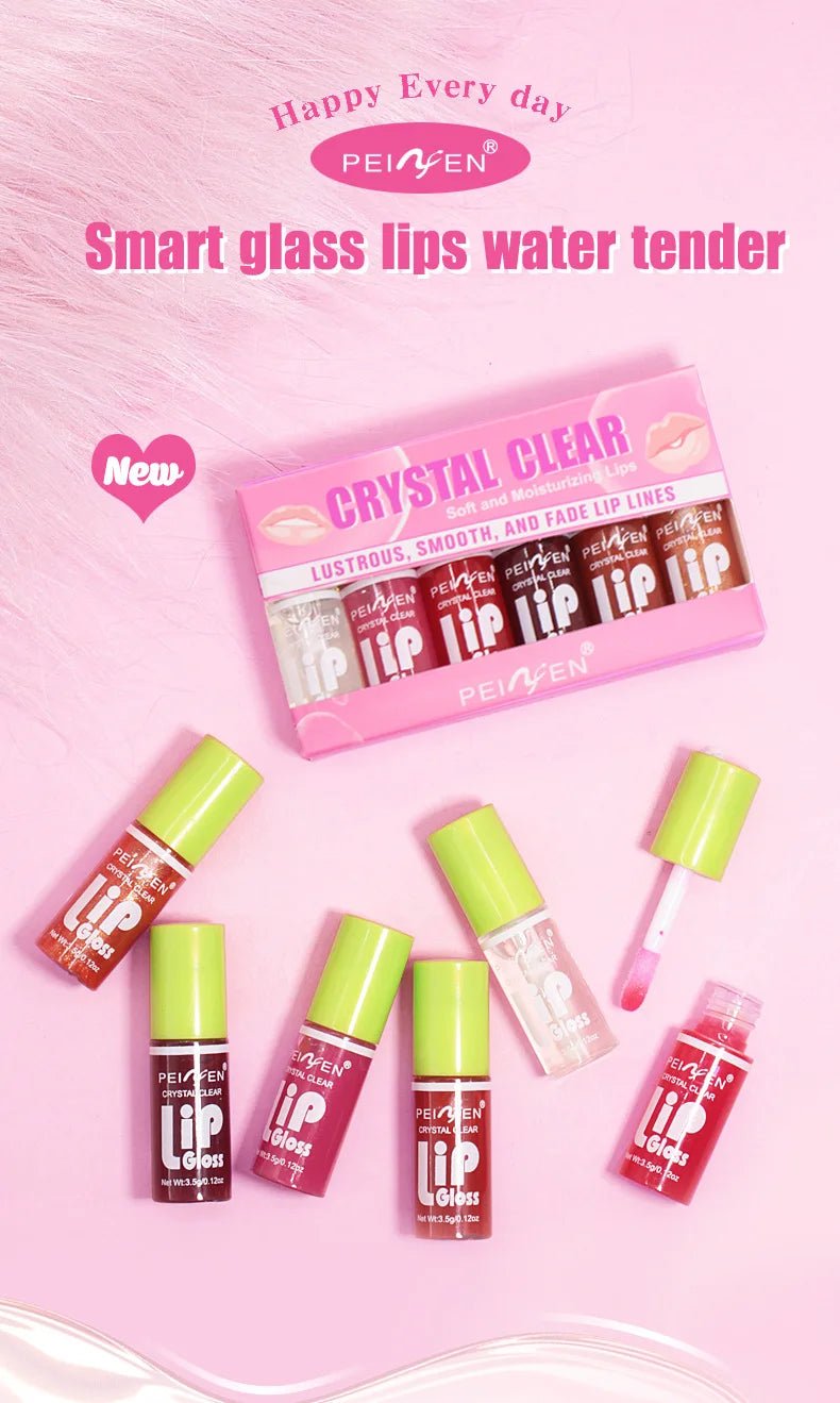6 Pieces Glass Mirror Lip Gloss Set Hydrating Lightweight Lip Balm Glossy Shimmer Sheer Tint Peach Cherry Pink - Cozy & Co. Market