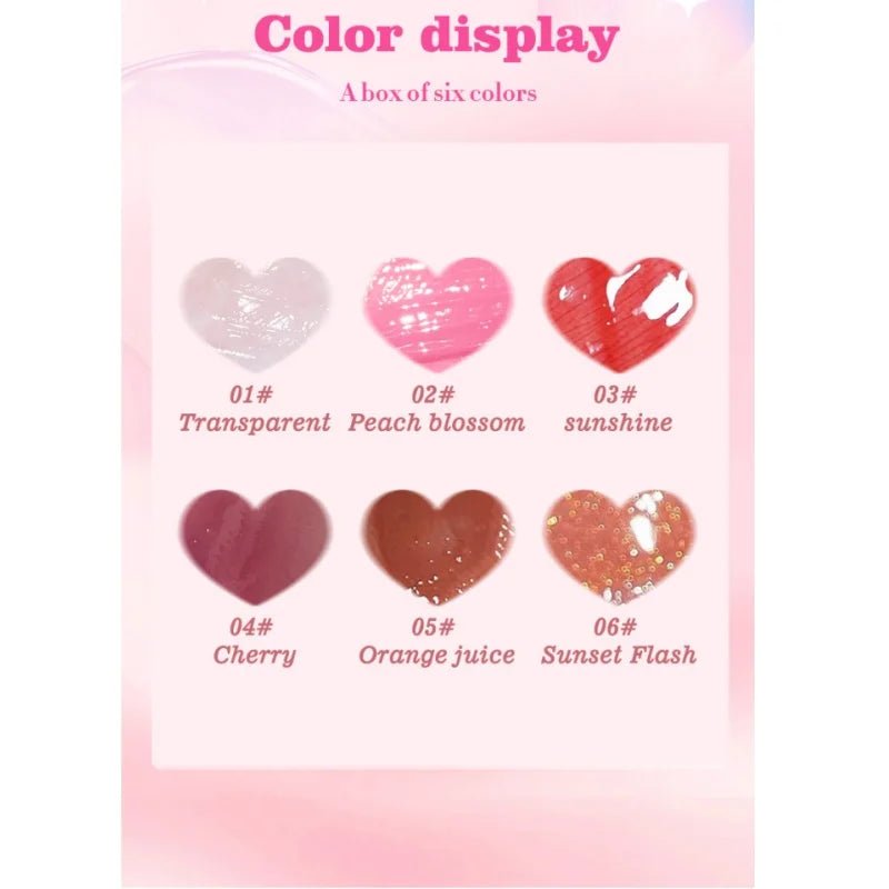 6 Pieces Glass Mirror Lip Gloss Set Hydrating Lightweight Lip Balm Glossy Shimmer Sheer Tint Peach Cherry Pink - Cozy & Co. Market