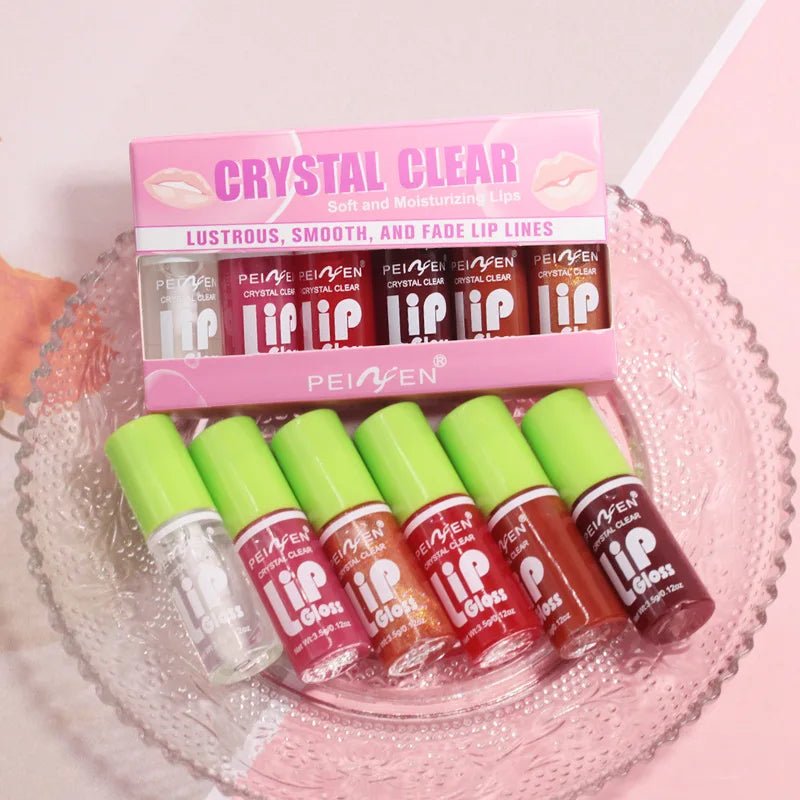 6 Pieces Glass Mirror Lip Gloss Set Hydrating Lightweight Lip Balm Glossy Shimmer Sheer Tint Peach Cherry Pink - Cozy & Co. Market
