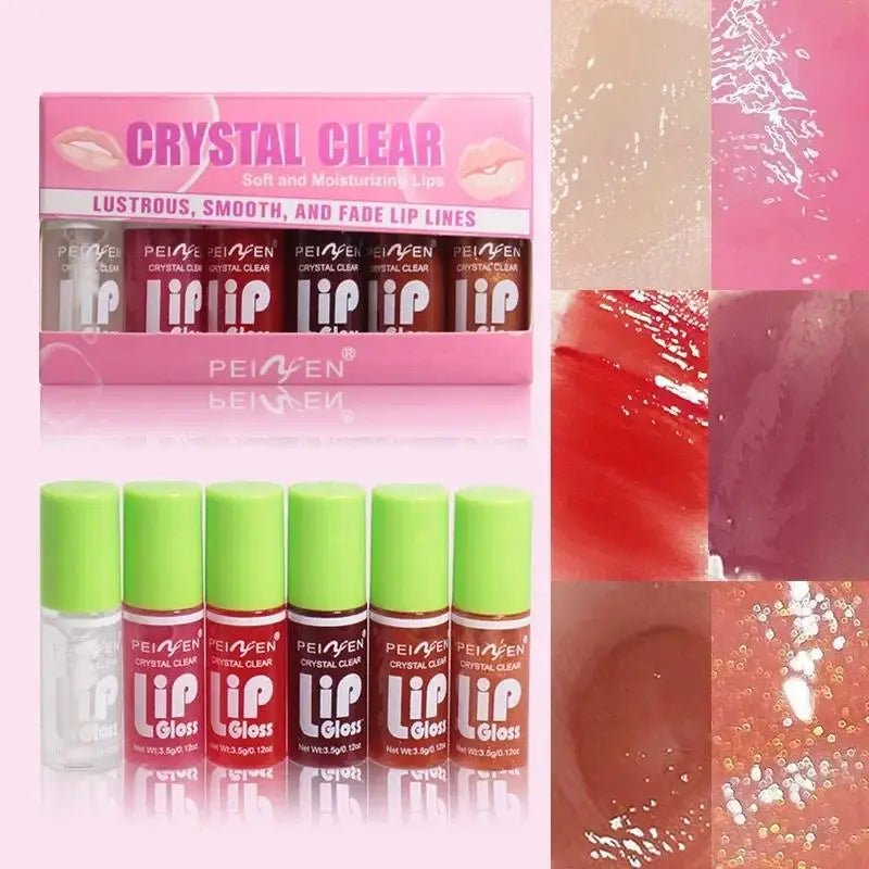 6 Pieces Glass Mirror Lip Gloss Set Hydrating Lightweight Lip Balm Glossy Shimmer Sheer Tint Peach Cherry Pink - Cozy & Co. Market