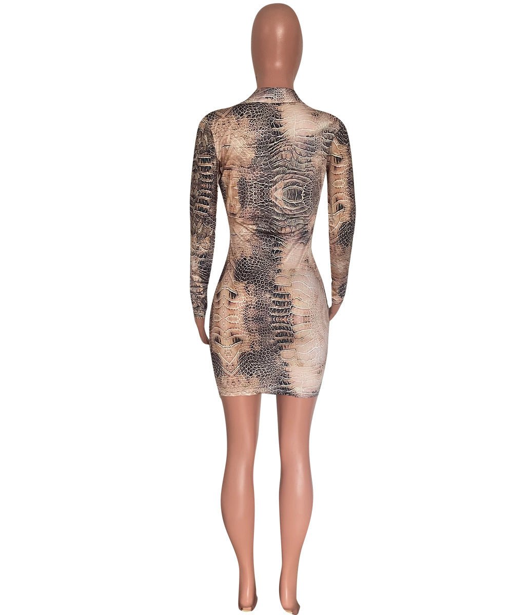 6522 Cross-border Fashion Sexy V-neck Spice Girls Women's Long Sleeve dress Autumn and Winter New Elegant Hip Dress Leopard Print - Cozy & Co. Market