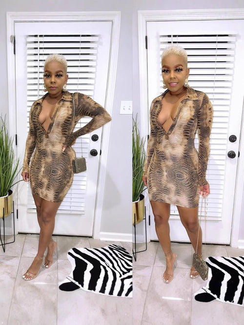6522 Cross-border Fashion Sexy V-neck Spice Girls Women's Long Sleeve dress Autumn and Winter New Elegant Hip Dress Leopard Print - Cozy & Co. Market