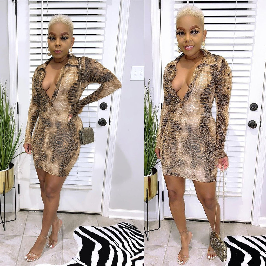6522 Cross-border Fashion Sexy V-neck Spice Girls Women's Long Sleeve dress Autumn and Winter New Elegant Hip Dress Leopard Print - Cozy & Co. Market