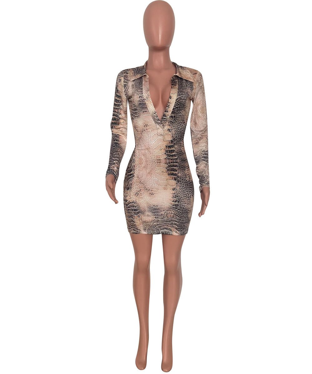 6522 Cross-border Fashion Sexy V-neck Spice Girls Women's Long Sleeve dress Autumn and Winter New Elegant Hip Dress Leopard Print - Cozy & Co. Market