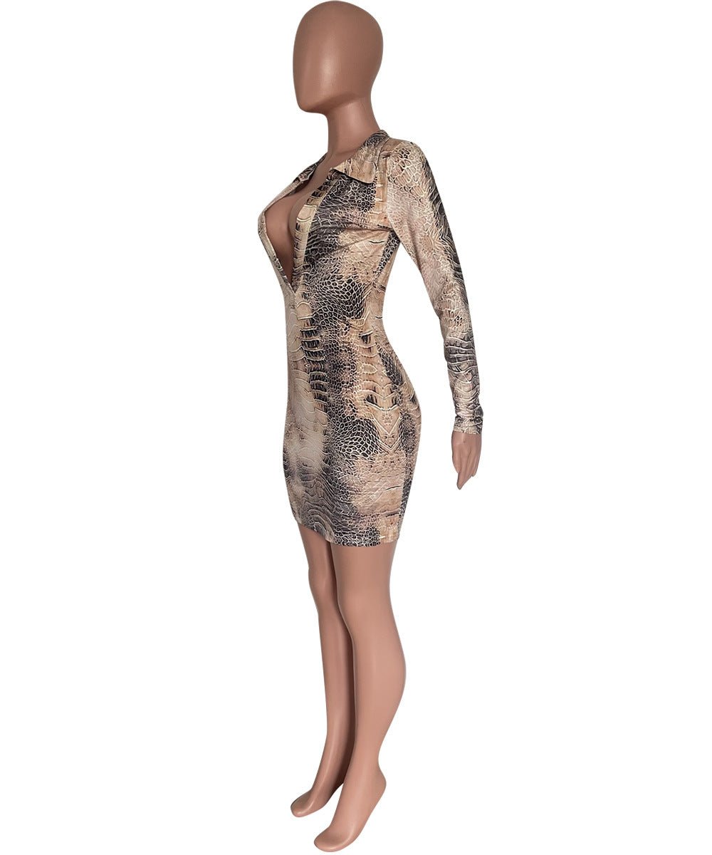 6522 Cross-border Fashion Sexy V-neck Spice Girls Women's Long Sleeve dress Autumn and Winter New Elegant Hip Dress Leopard Print - Cozy & Co. Market