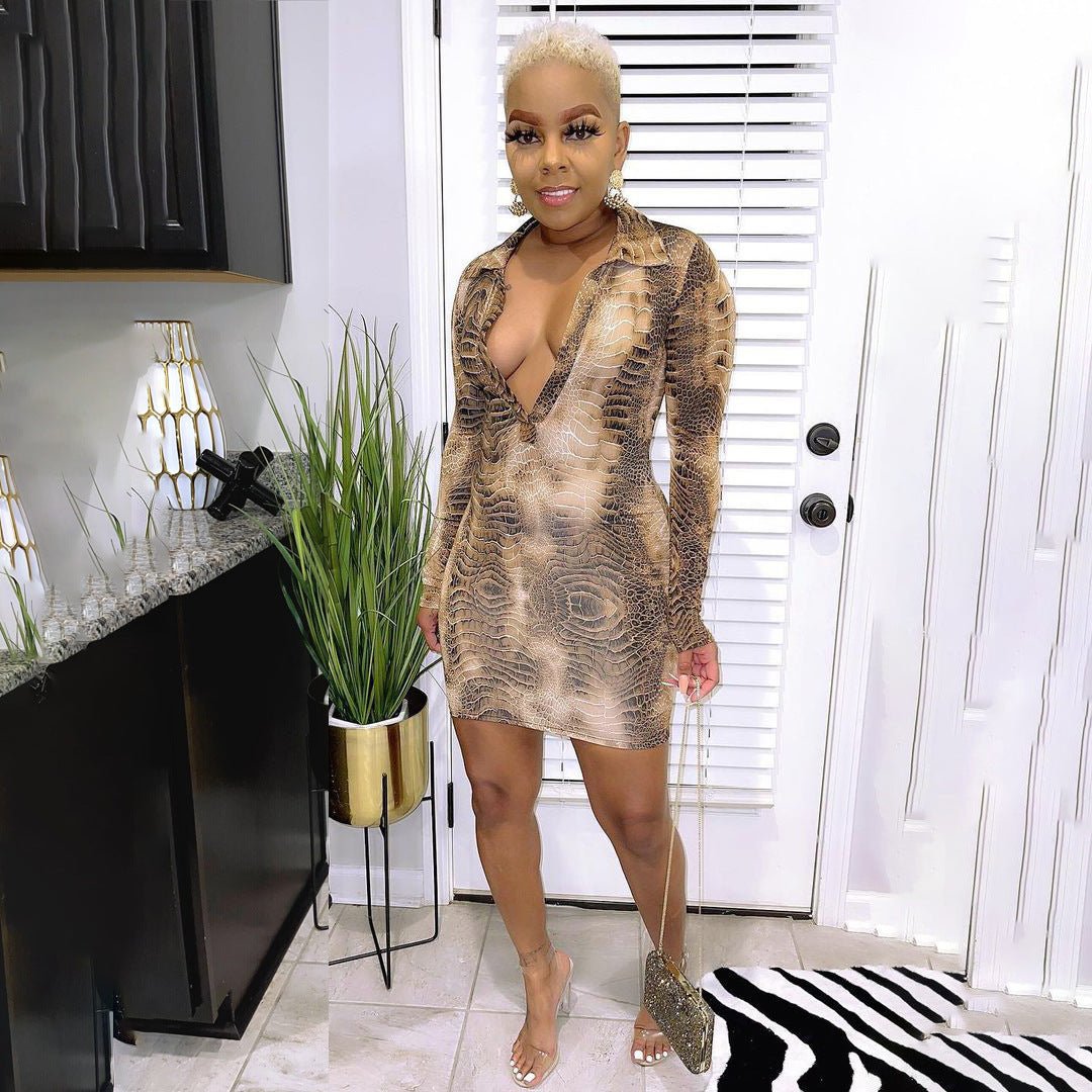 6522 Cross-border Fashion Sexy V-neck Spice Girls Women's Long Sleeve dress Autumn and Winter New Elegant Hip Dress Leopard Print - Cozy & Co. Market