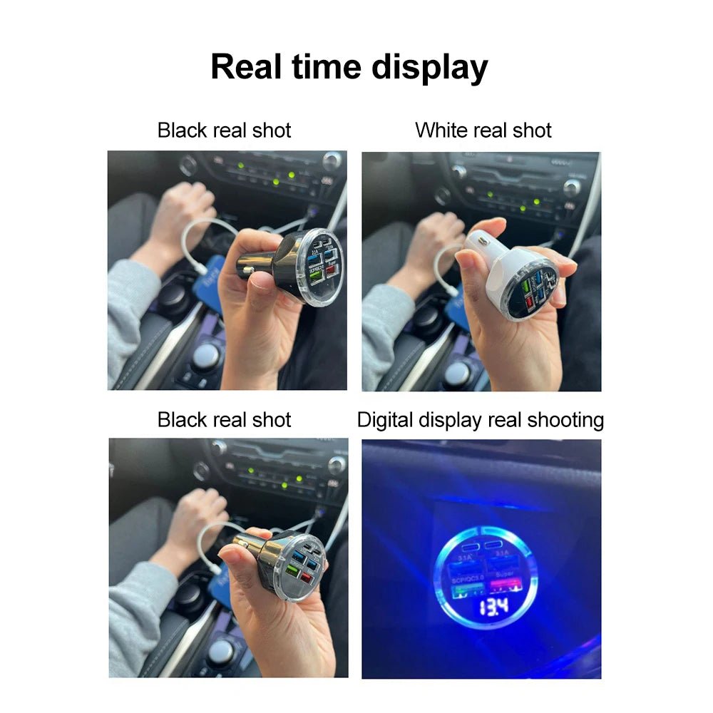 66-250W PD Car Charger QC3.0 Fast Charge One to Six Car Cigarette Lighter Plug Car Charger Flash Charge with Digital Display - Cozy & Co. Market