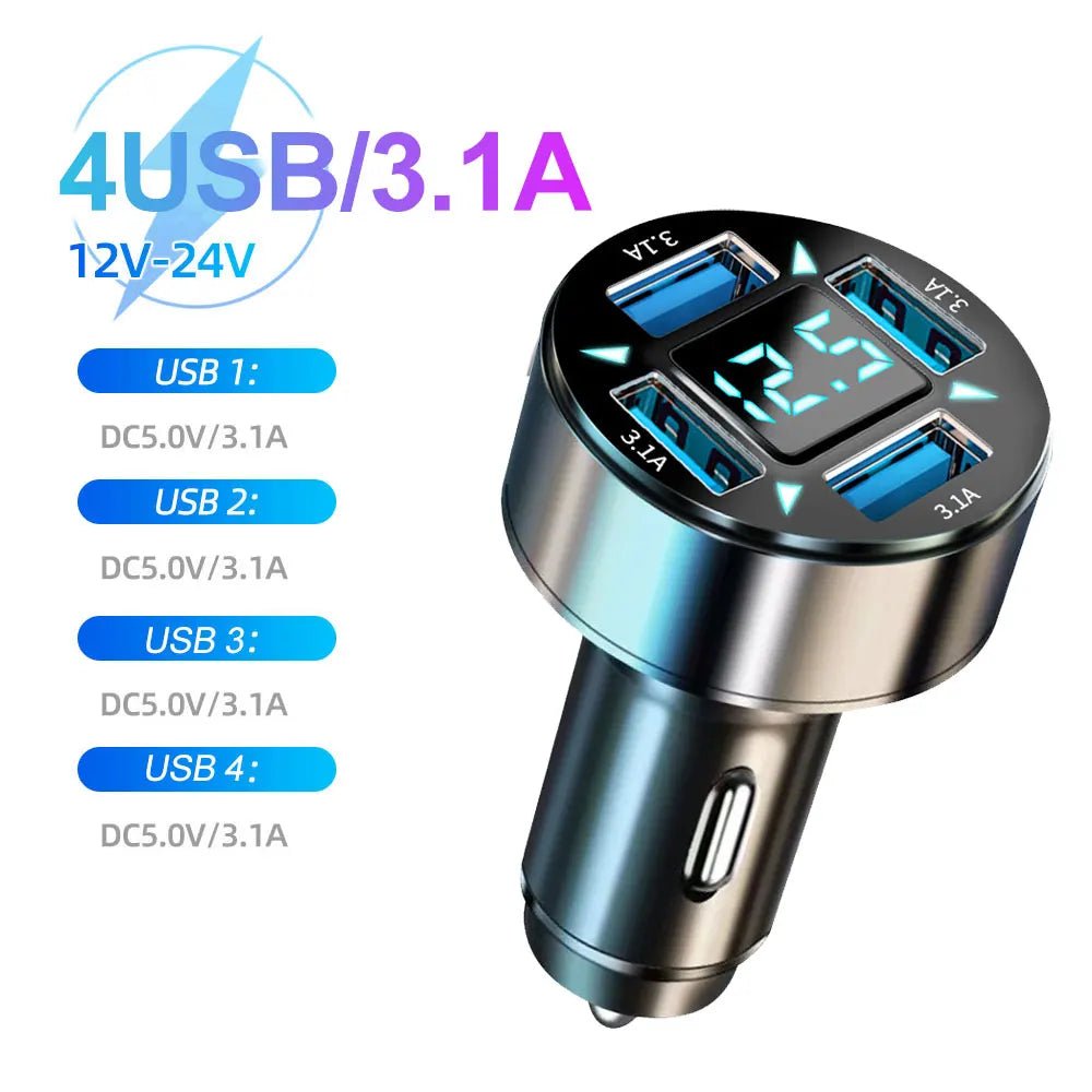 66-250W PD Car Charger QC3.0 Fast Charge One to Six Car Cigarette Lighter Plug Car Charger Flash Charge with Digital Display - Cozy & Co. Market