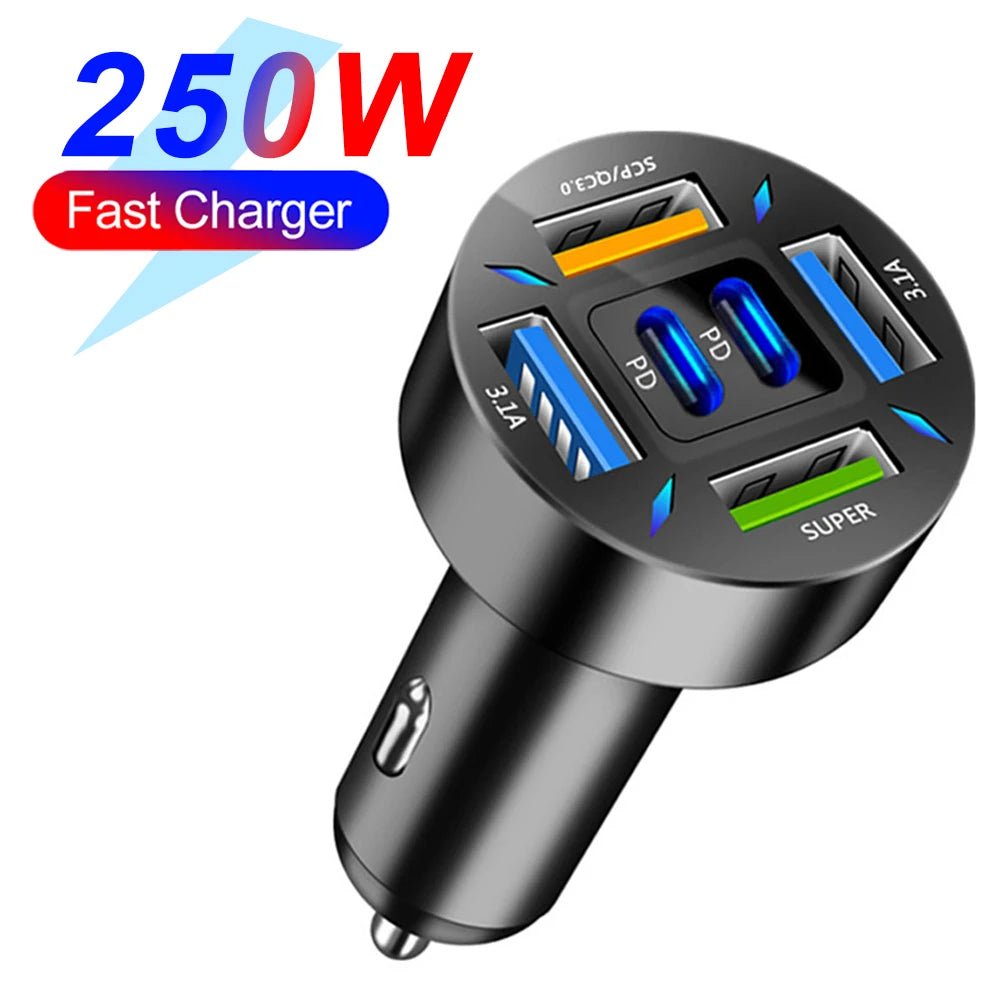 66-250W PD Car Charger QC3.0 Fast Charge One to Six Car Cigarette Lighter Plug Car Charger Flash Charge with Digital Display - Cozy & Co. Market