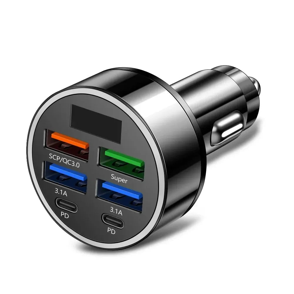 66-250W PD Car Charger QC3.0 Fast Charge One to Six Car Cigarette Lighter Plug Car Charger Flash Charge with Digital Display - Cozy & Co. Market