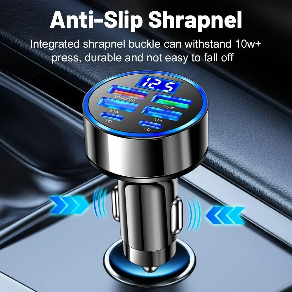 66-250W PD Car Charger QC3.0 Fast Charge One to Six Car Cigarette Lighter Plug Car Charger Flash Charge with Digital Display - Cozy & Co. Market
