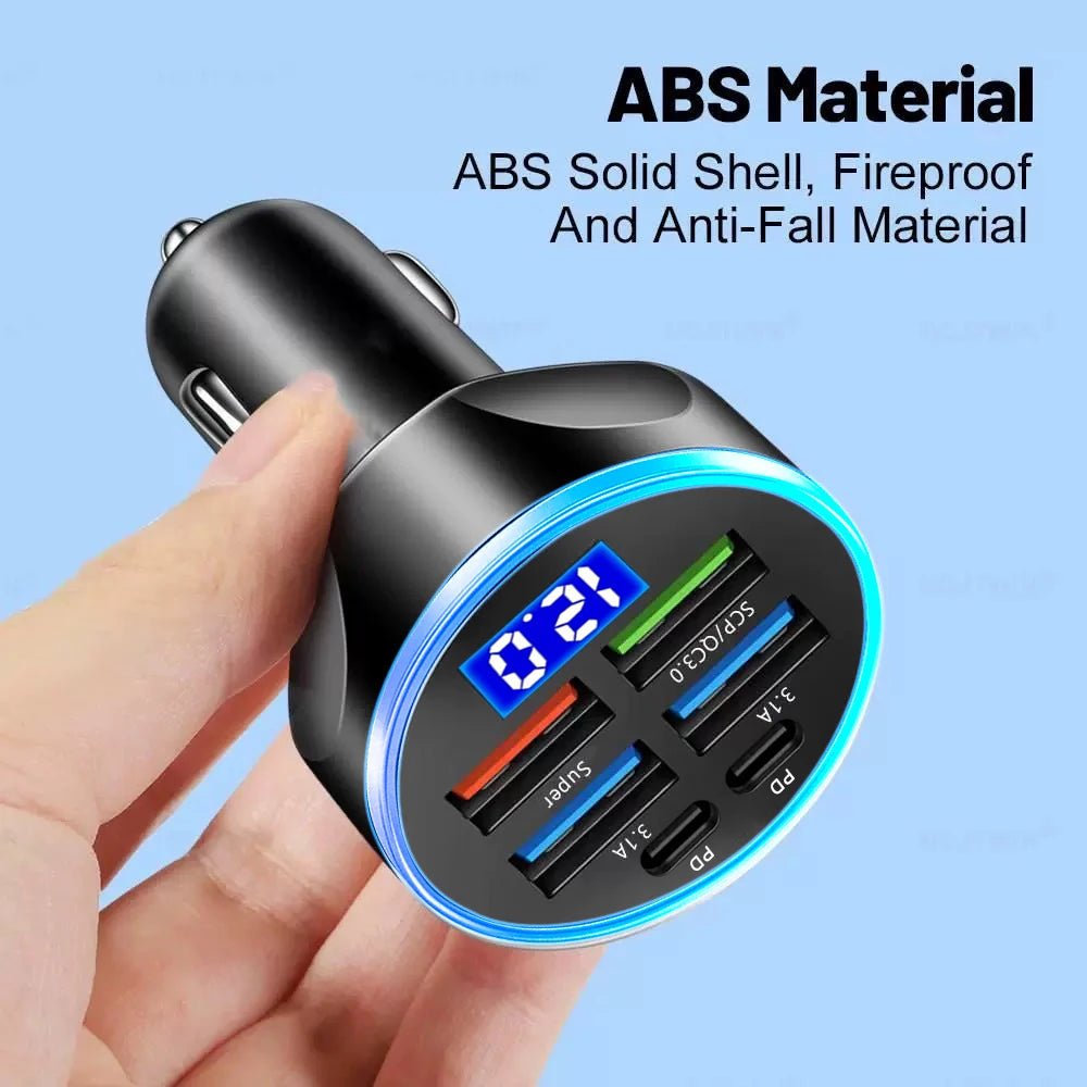 66-250W PD Car Charger QC3.0 Fast Charge One to Six Car Cigarette Lighter Plug Car Charger Flash Charge with Digital Display - Cozy & Co. Market
