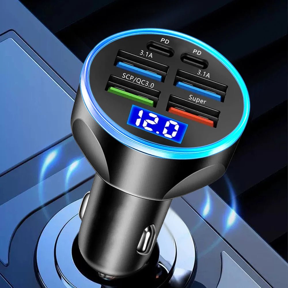 66-250W PD Car Charger QC3.0 Fast Charge One to Six Car Cigarette Lighter Plug Car Charger Flash Charge with Digital Display - Cozy & Co. Market