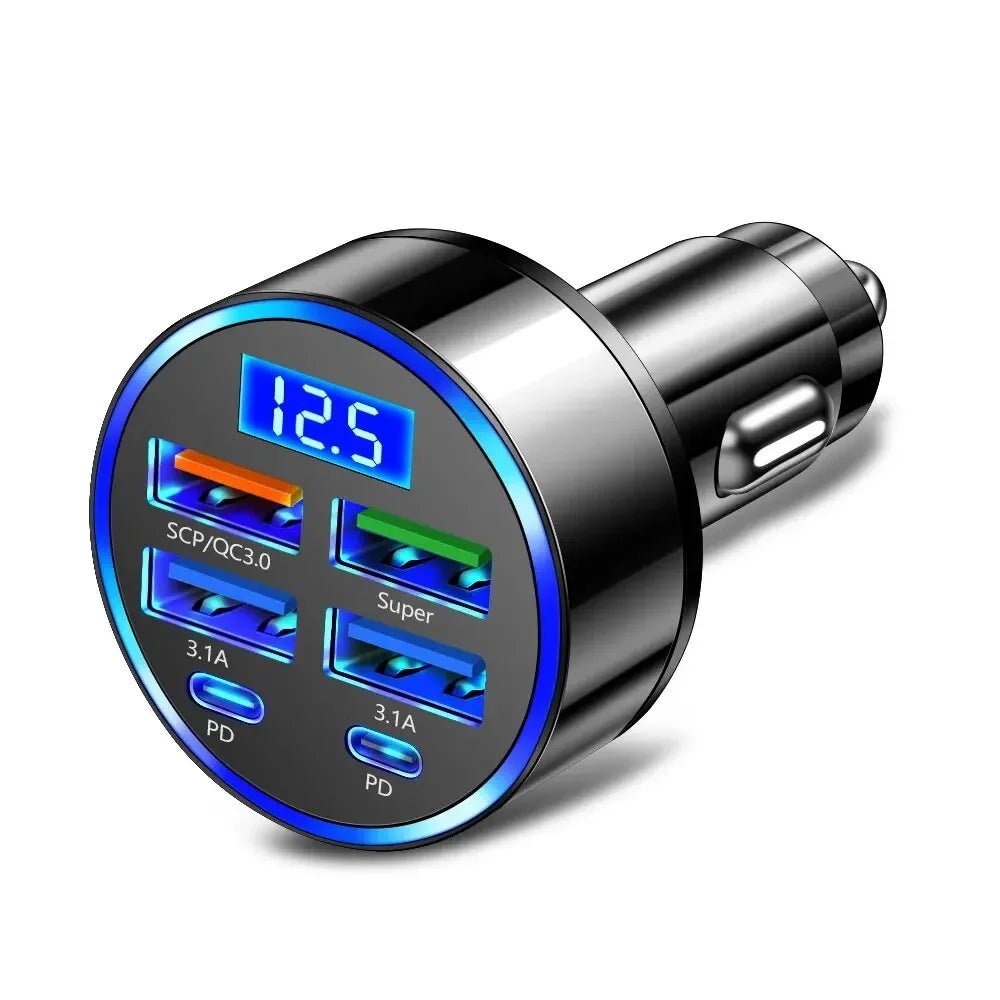 66-250W PD Car Charger QC3.0 Fast Charge One to Six Car Cigarette Lighter Plug Car Charger Flash Charge with Digital Display - Cozy & Co. Market